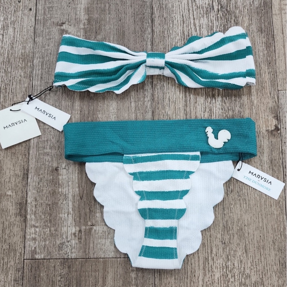 NWT MARYSIA Strapless Teal & White Scalloped Bikini Set - Picture 5 of 10